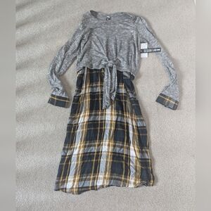 NWT Design Lab Two Piece Plaid Dress with Sweater Overlay